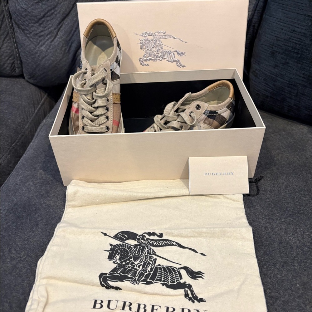 Burberry Women's Plaid Sneakers - Beige and Black